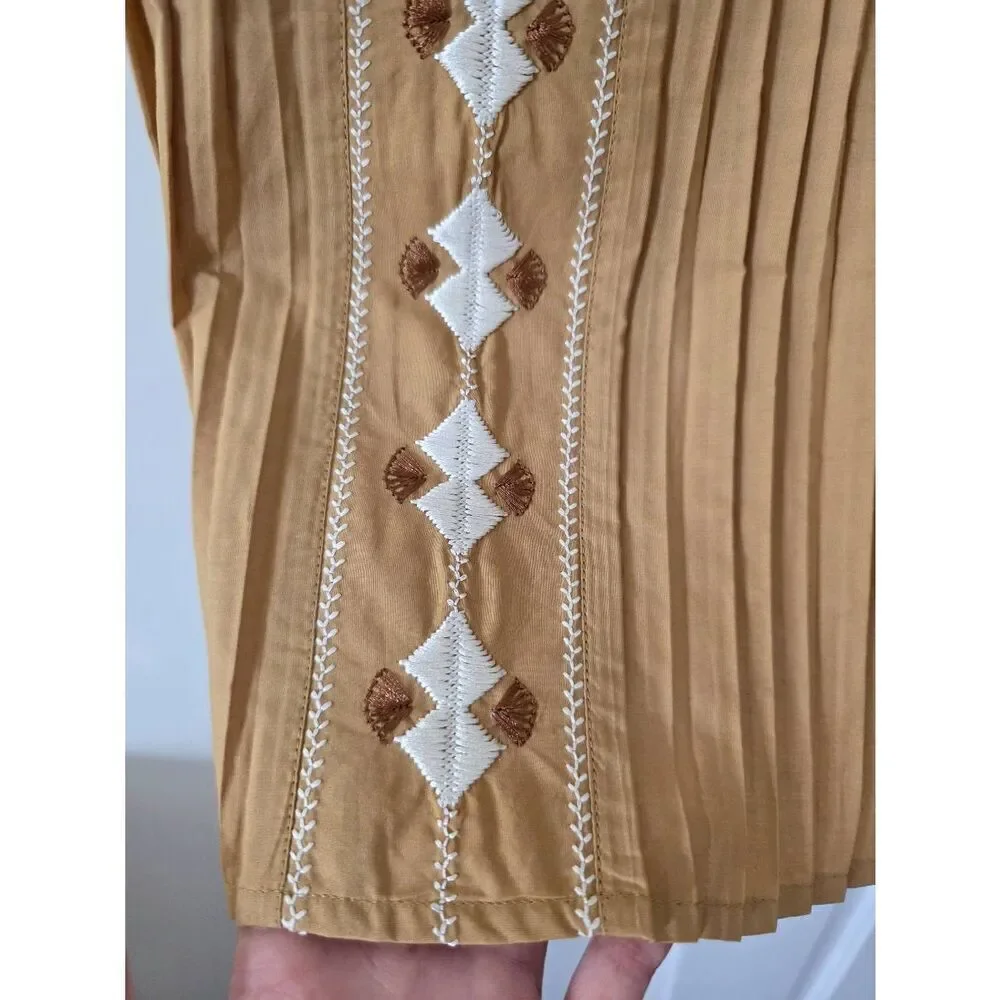 Ulla Johnson Midi Pleated Brown Sabina Embroidered Skirt 0 NWT - Picture 6 of 12